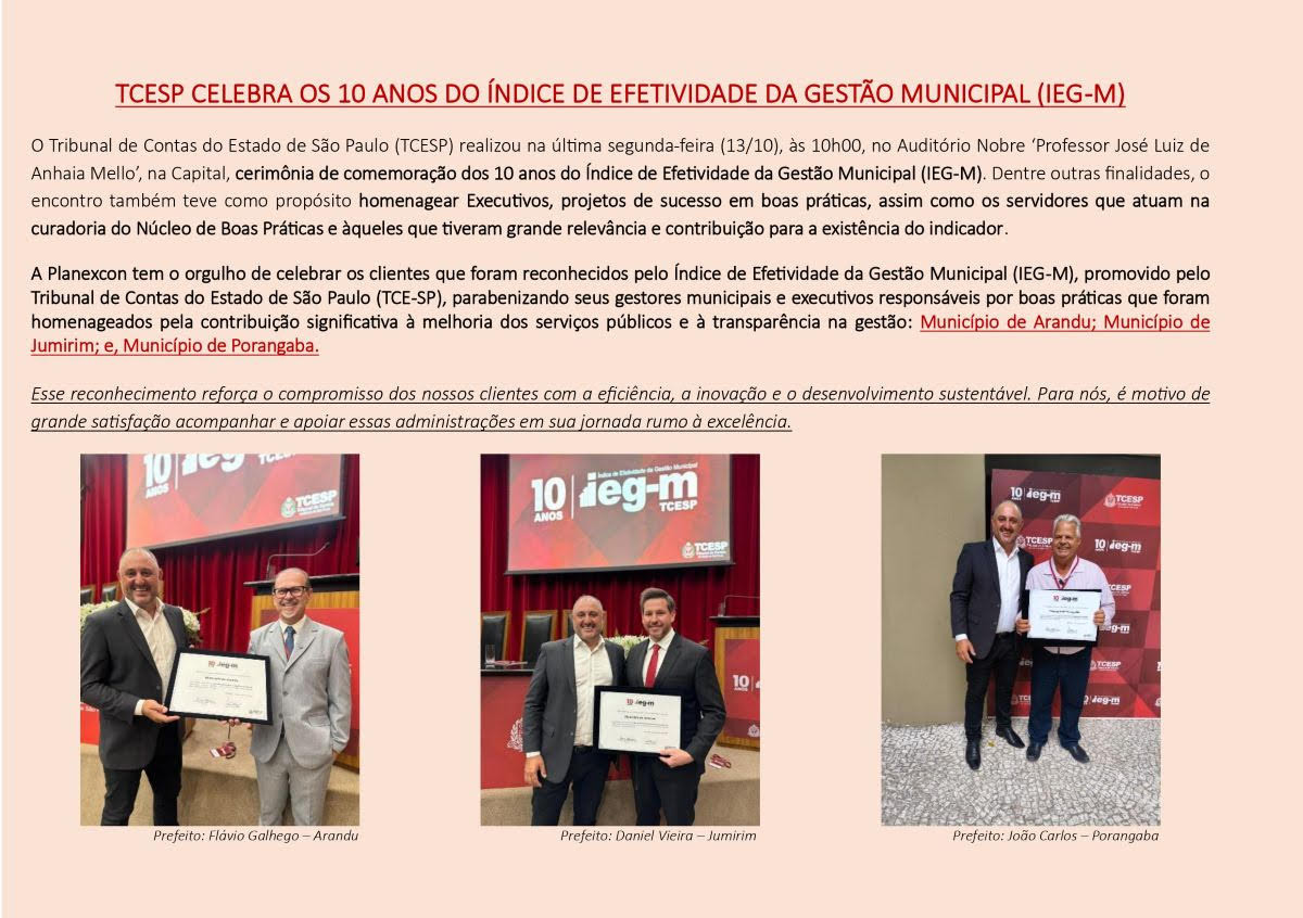 TCESP CELEBRA OS 10 ANOS DO ÍNDICE DE EFETIVIDADE DA GESTÃO MUNICIPAL (IEG-M)